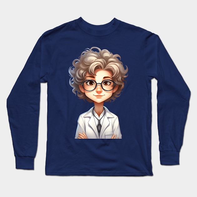 Cartoon Style Portrait - Woman Doctor/Scientist/Lab Worker Long Sleeve T-Shirt by Radibor78